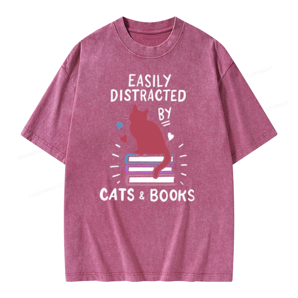 Pagewing Book Fun Cat Book Funny Unisex Washed T-shirt