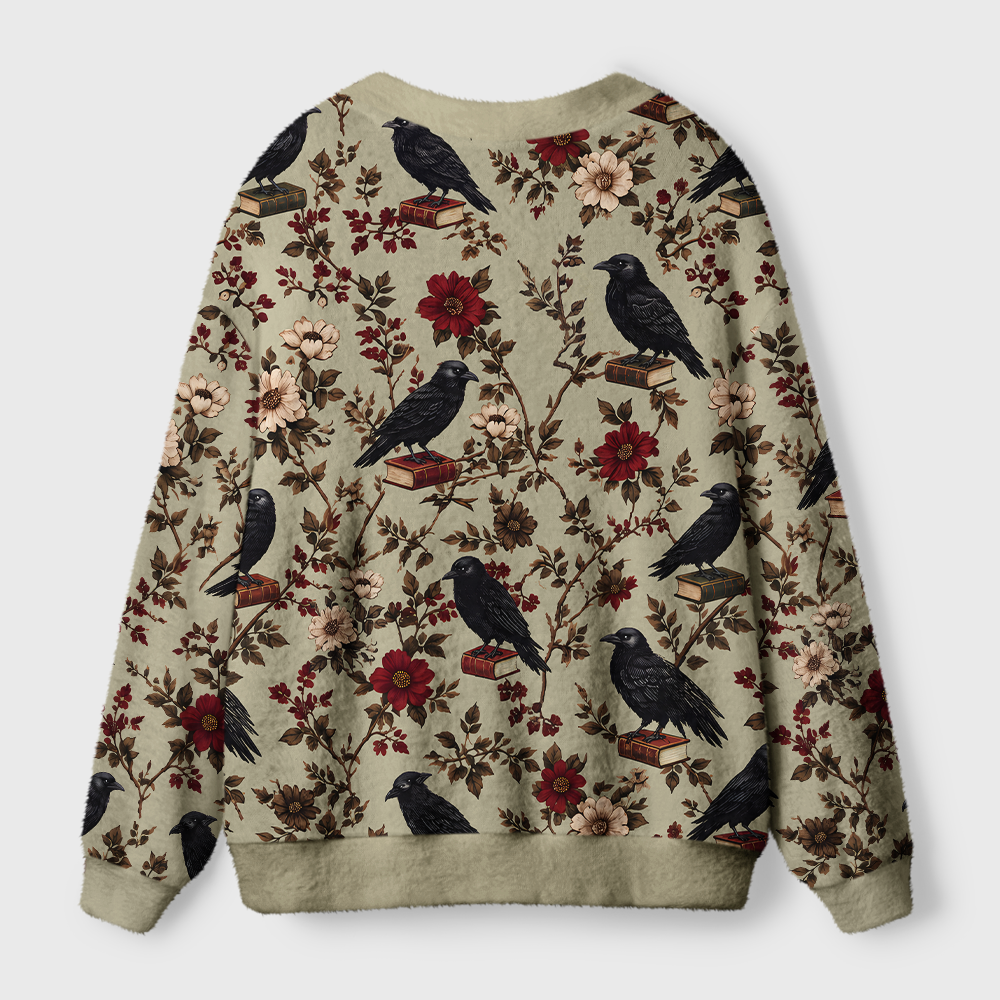Pagewings Reading Crow Light Knit Unisex Cardigan Sweaters