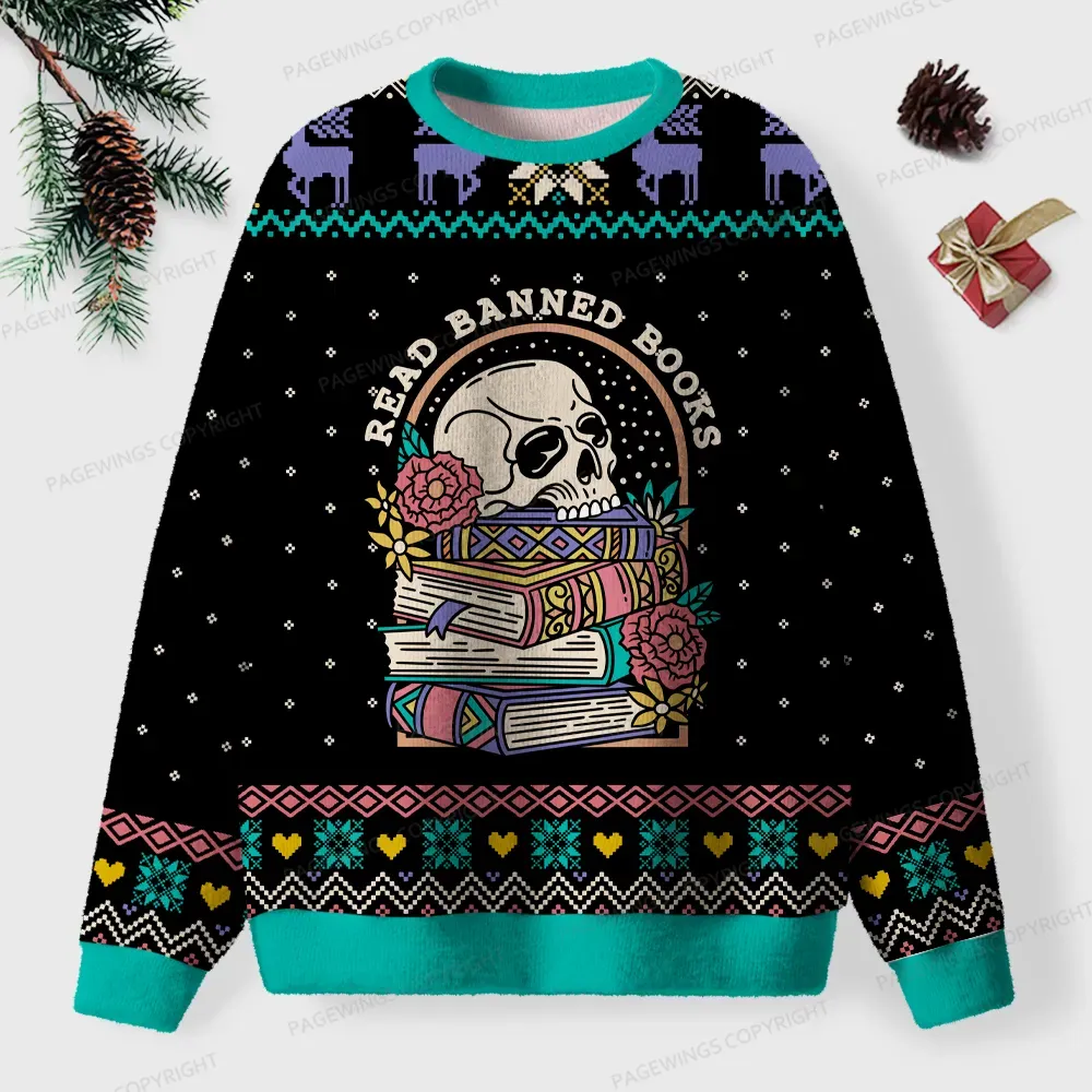 Pagewings Read Banned Books Unisex Ugly Knit Sweatshirt
