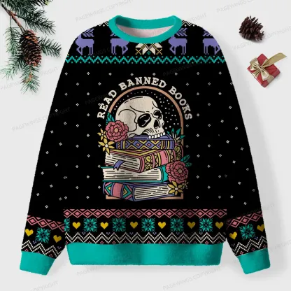 Pagewings Read Banned Books Unisex Ugly Knit Sweatshirt