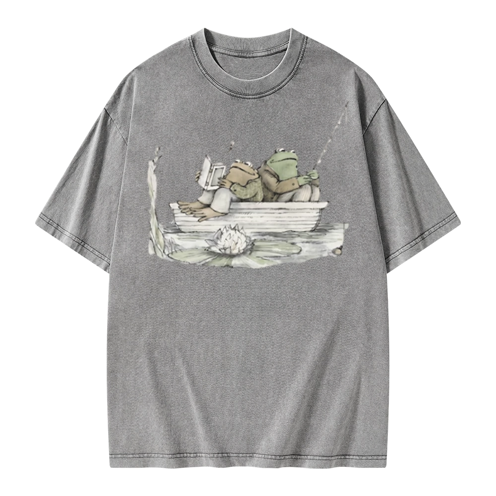 Pagewings Frog Reading Unisex Washed T-shirt