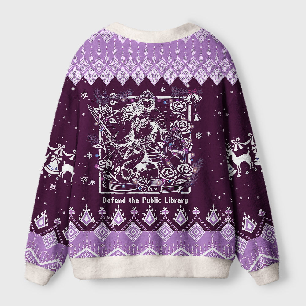 Pagewings Defend The Public Library Light Knit Unisex Cardigan Sweaters