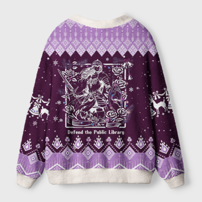 Pagewings Defend The Public Library Light Knit Unisex Cardigan Sweaters