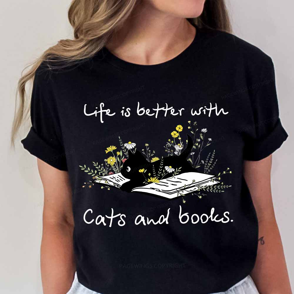 Pagewings Life Is Better With Cats And Books Unisex Classic T-shirt