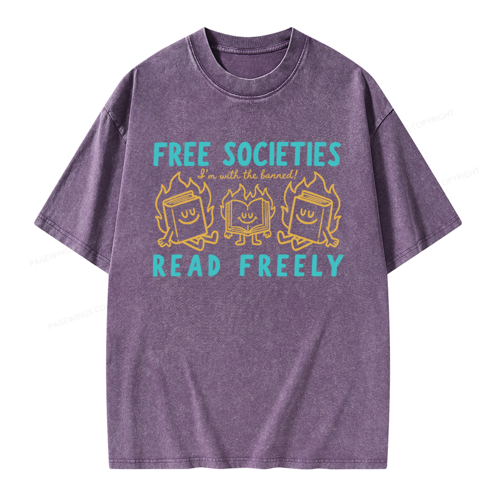 Pagewings Free Societies Read Freely Unisex Washed T-shirt