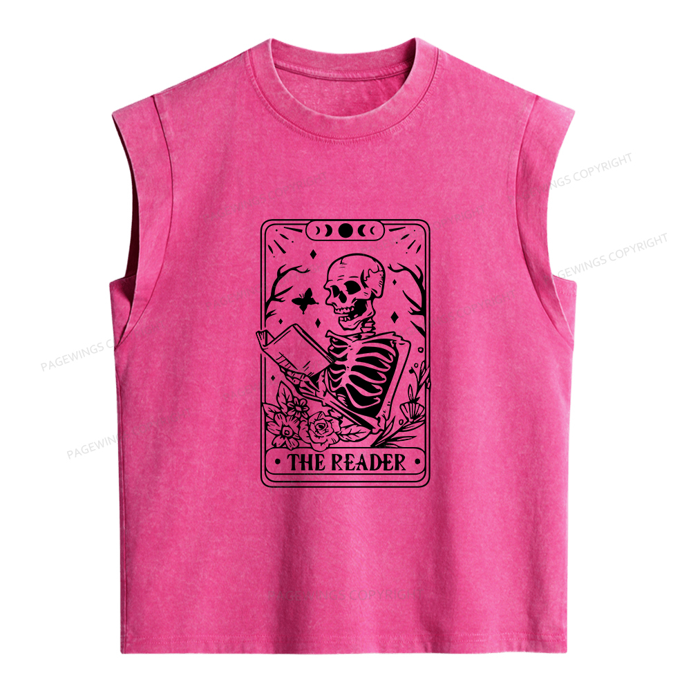Pagewings Halloween The Reader Tarot Card Women's Washed Tank Top