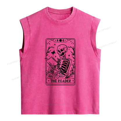 Pagewings Halloween The Reader Tarot Card Women's Washed Tank Top