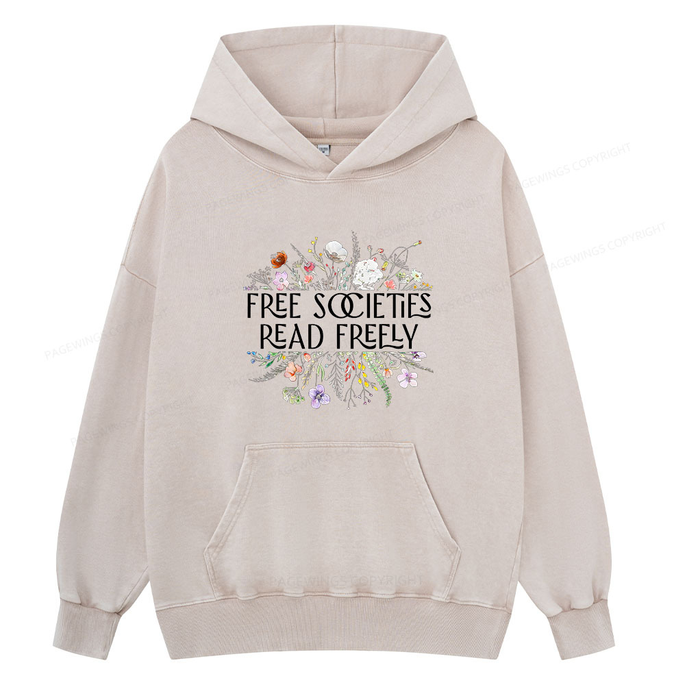 Pagewing Free Societies Read Freely Unisex Washed Hoodie