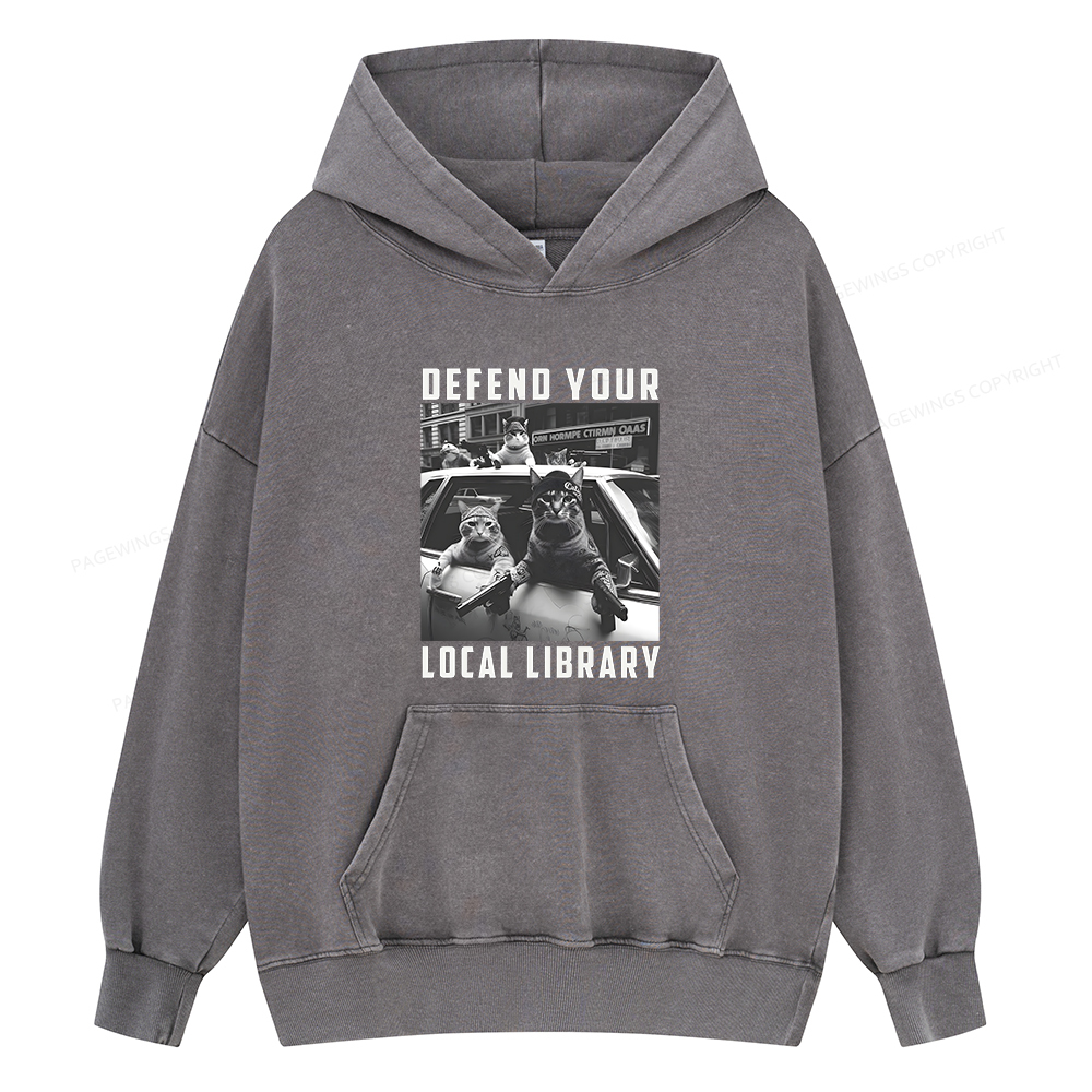 Pagewings Defend Your Local Library Unisex Washed Hoodie