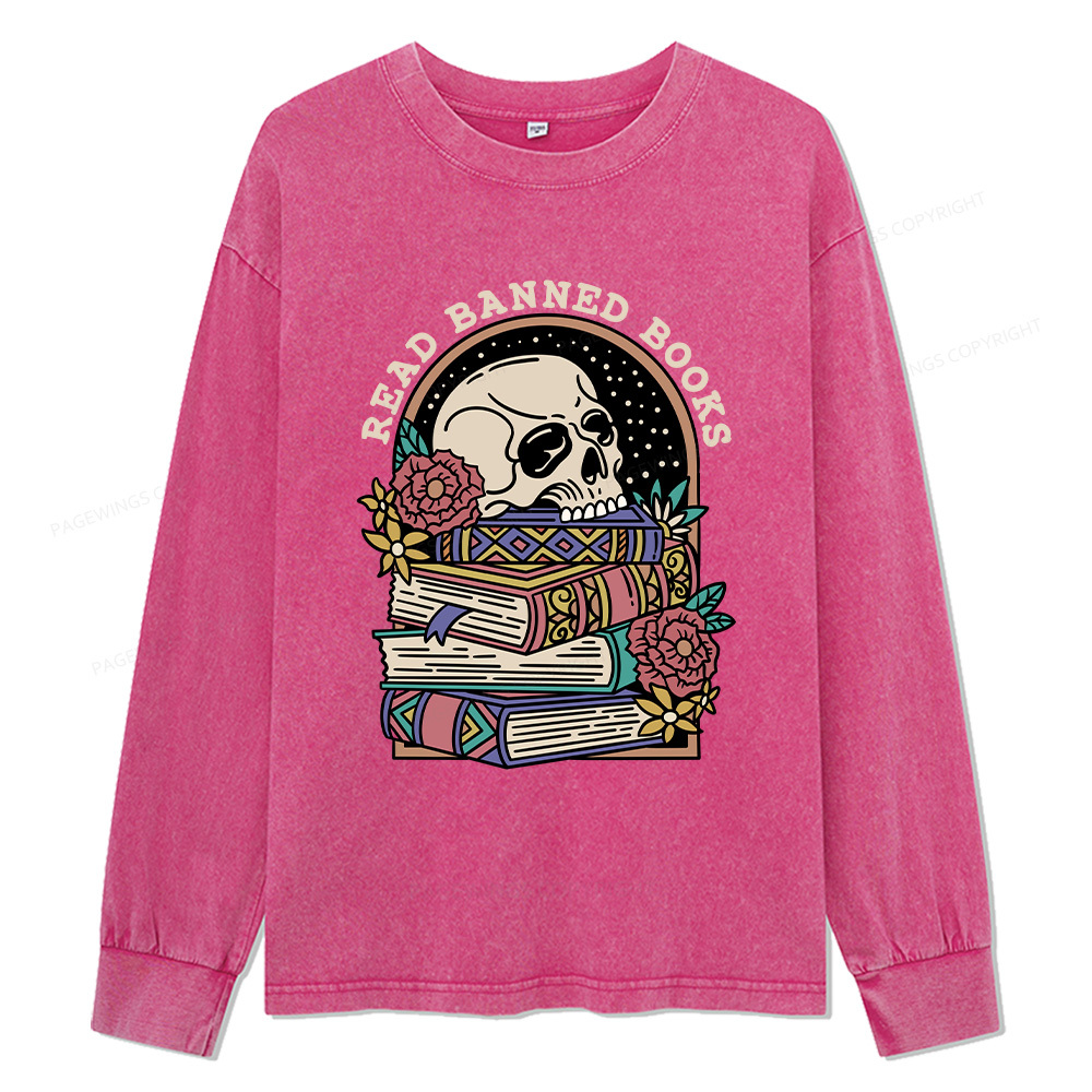 Pagewings Read Banned Book Floral Unisex Washed Long Sleeve T-shirt