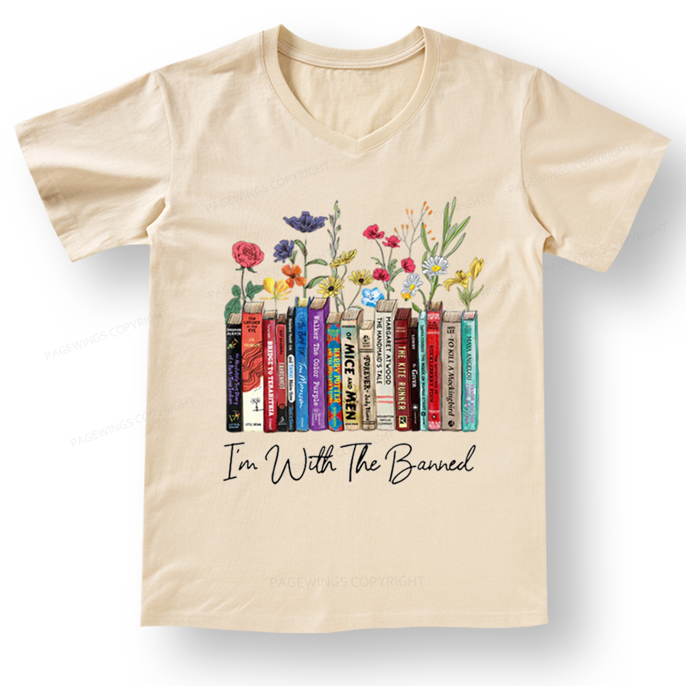 Pagewings I'm With The Banned Flowers V-neck T-shirt