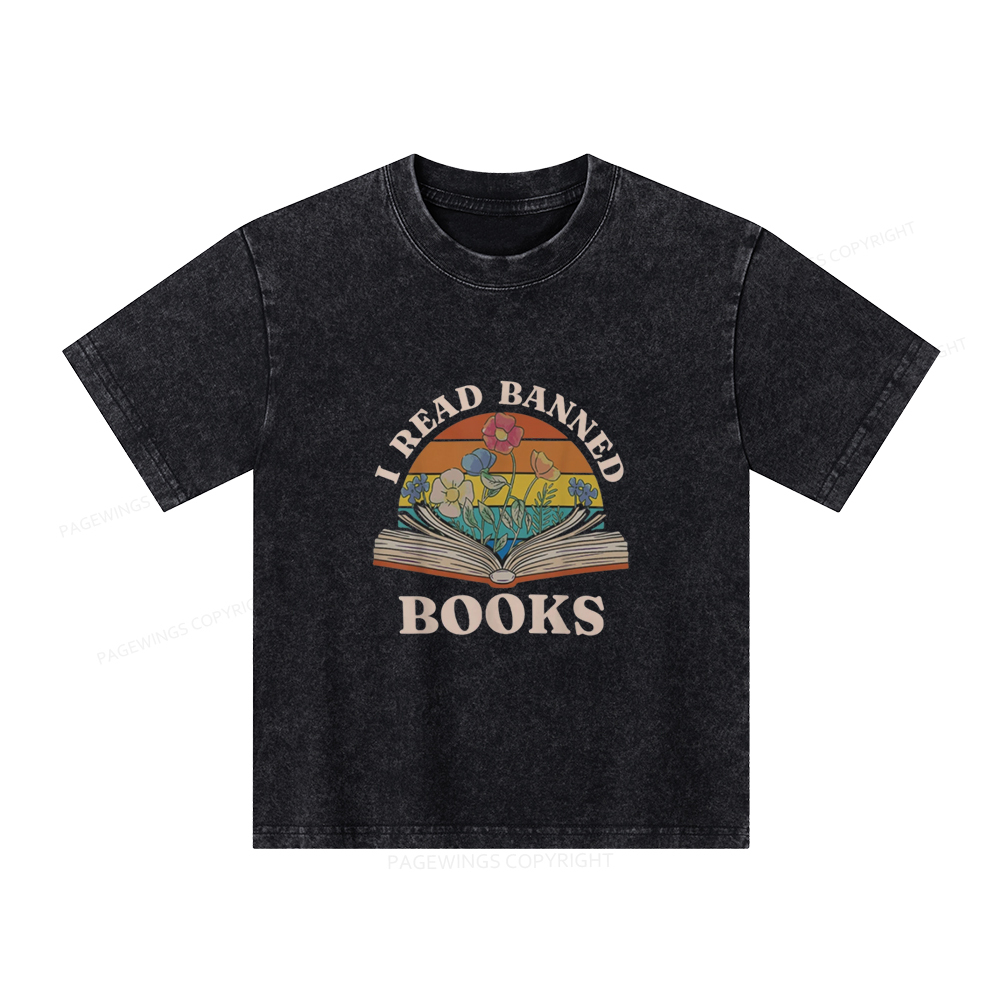 Pagewings I Read Banned Books Unisex Kids Washed T-shirt