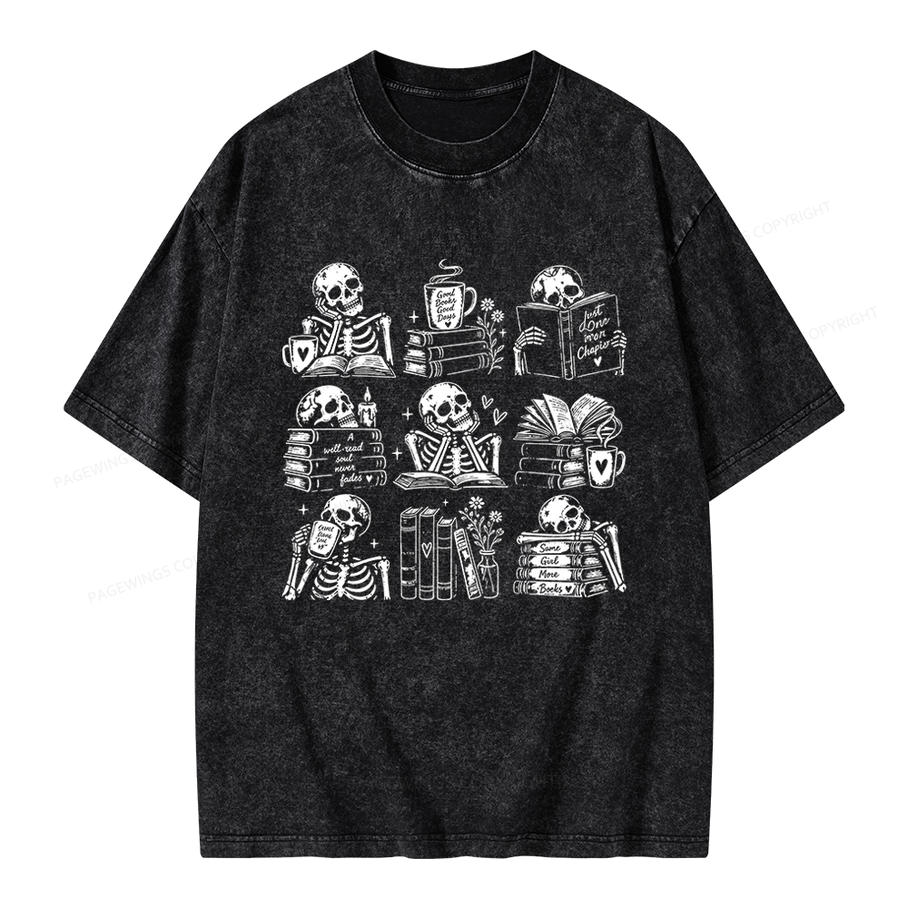 Pagewings Bookish Skeleton Unisex Washed T-shirt