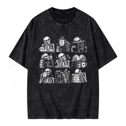 Pagewings Bookish Skeleton Unisex Washed T-shirt