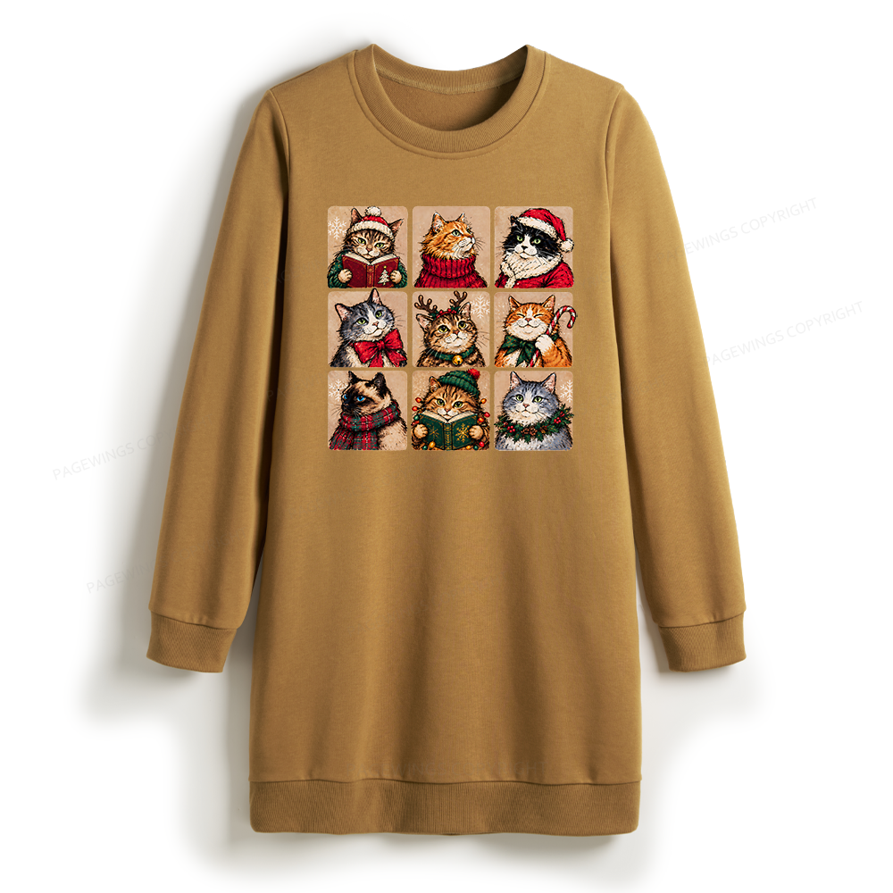 Pagewings Christmas Cats Sweatshirt Dress