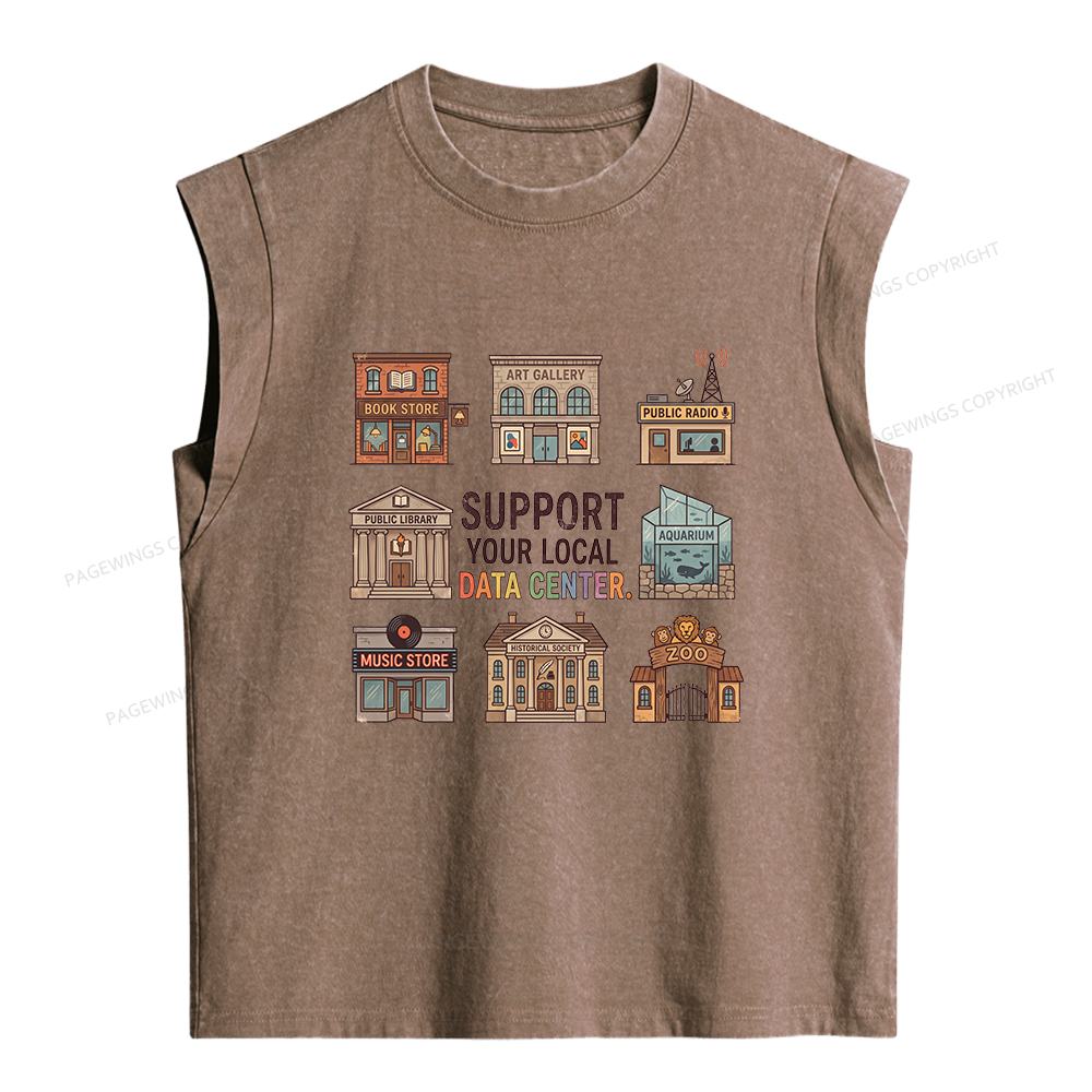 Pagewings Support Your Local Data Center Women's Washed Tank Top