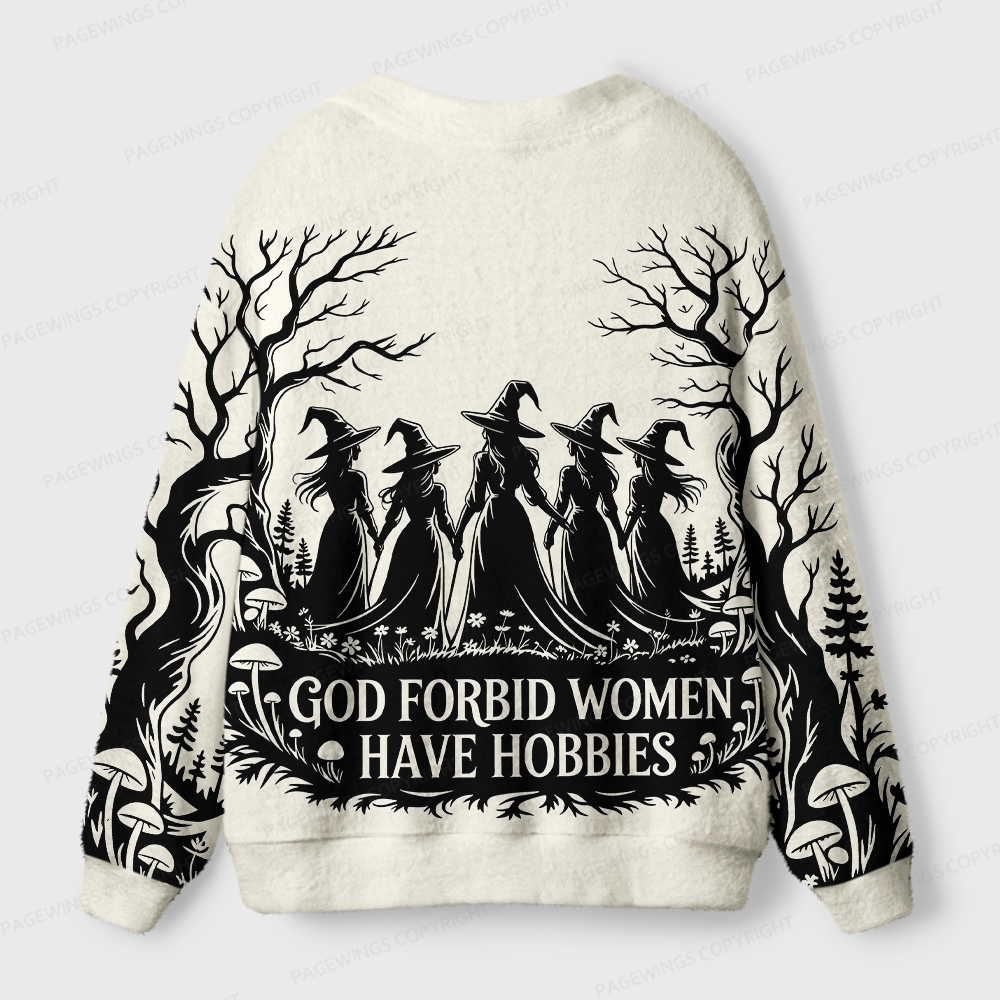 Pagewings Funny Halloween Witch Light Knit Unisex Cardigan Sweaters