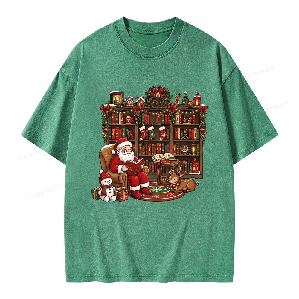 Pagewings Merry Christmas Book Lover Unisex Washed T-shirt