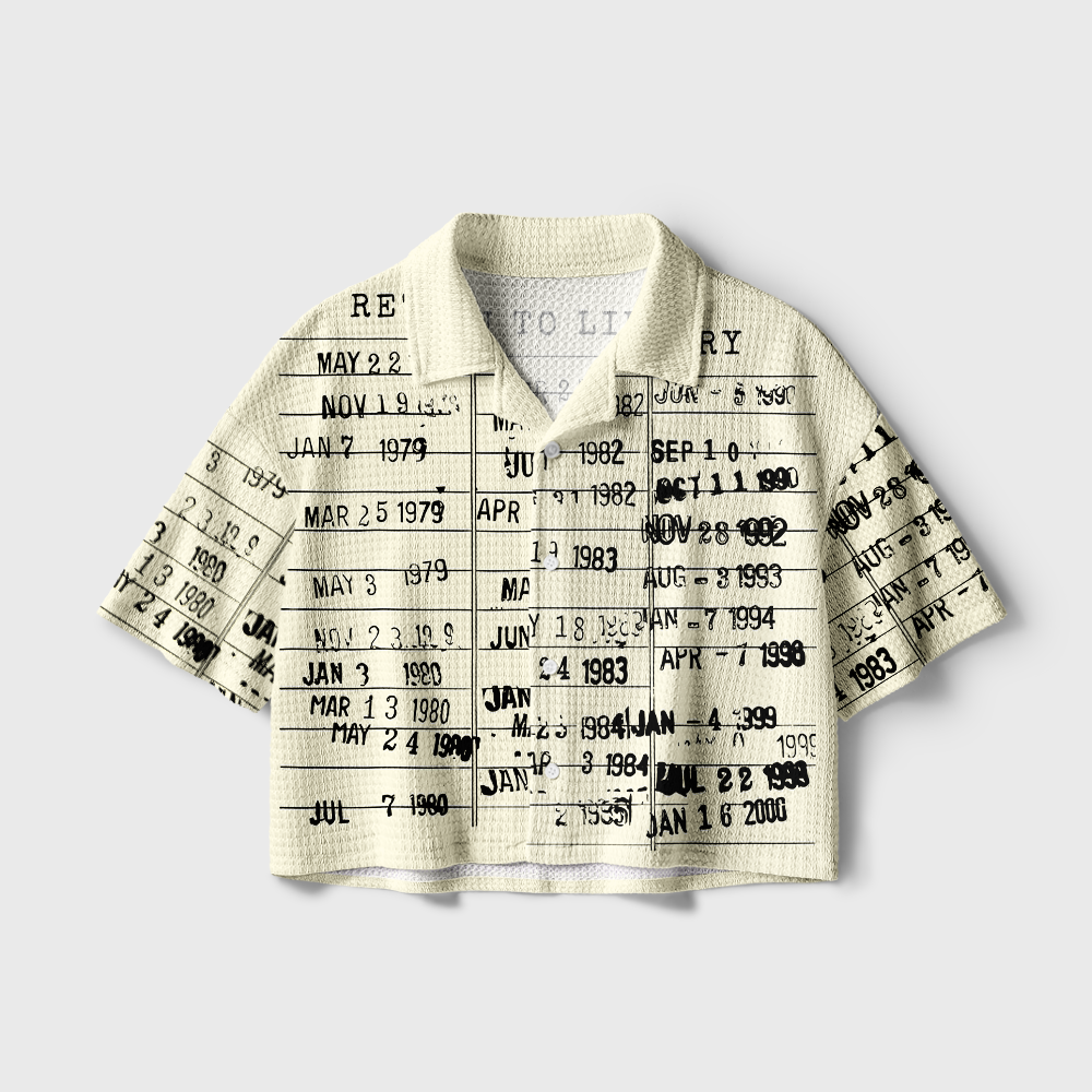 Pagewings Public Library Camp Collar Boxy Fit Unisex Crochet Shirt