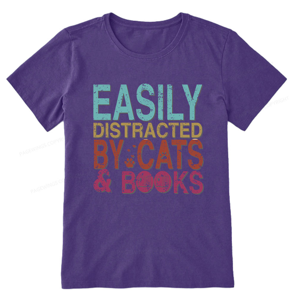 Pagewings Easily Distracted By Cats And Books Unisex Classic T-shirt
