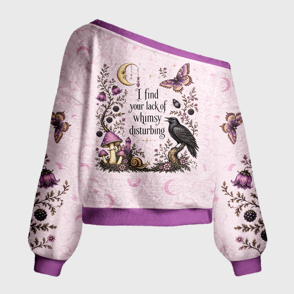 Pagewings Lack of Whimsy Crow Fall Off Shoulder Ugly Knit Sweater