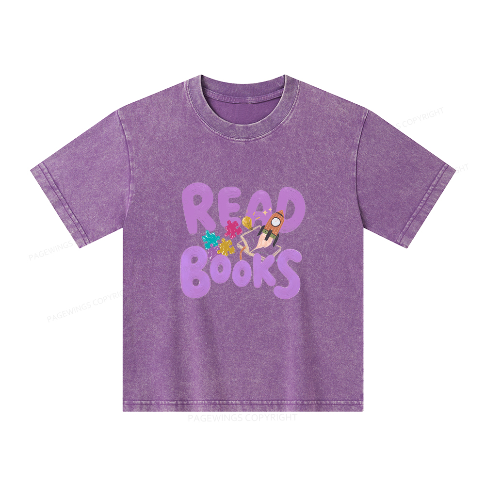 Pagewings Read Books Unisex Kids Washed T-shirt