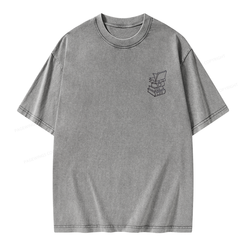 Pagewings Embroidered Stack of Books Unisex Washed T-shirt