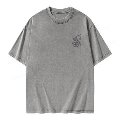 Pagewings Embroidered Stack of Books Unisex Washed T-shirt