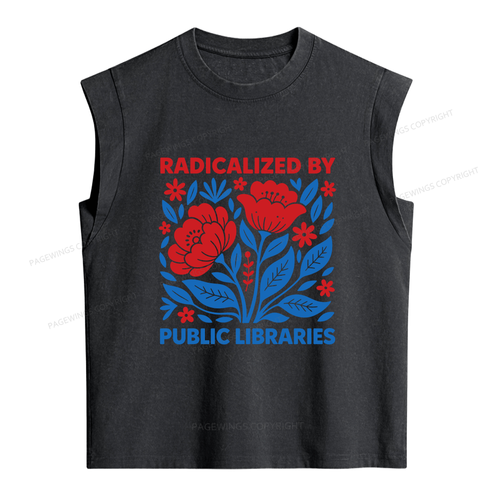 Pagewings Radicalized by Public Libraries Women's Washed Tank Top