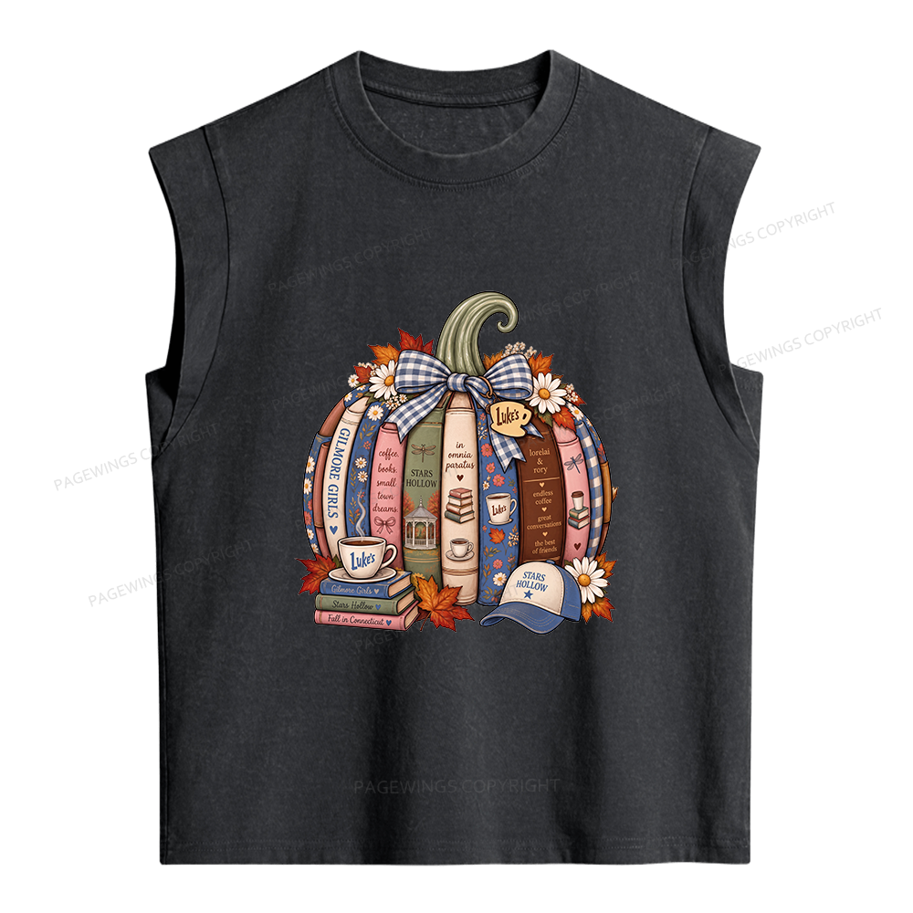 Pagewings Fall Book Pumpkin Women's Washed Tank Top