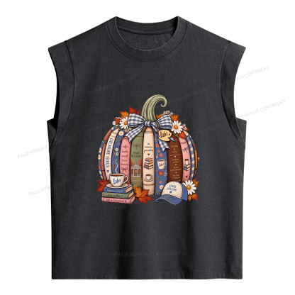 Pagewings Fall Book Pumpkin Women's Washed Tank Top