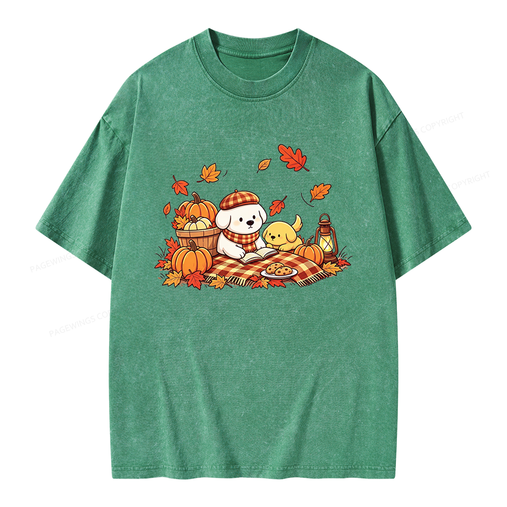 Pagewings Fall Dog Unisex Washed T-shirt