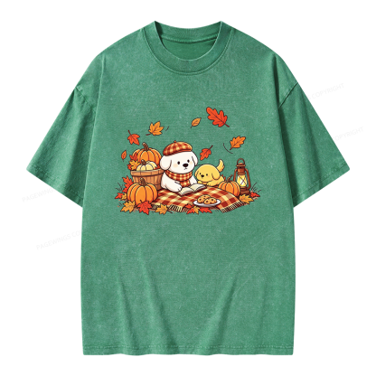 Pagewings Fall Dog Unisex Washed T-shirt