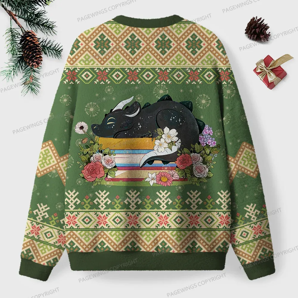 Pagewings Book Dragon Unisex Ugly Knit Sweatshirt