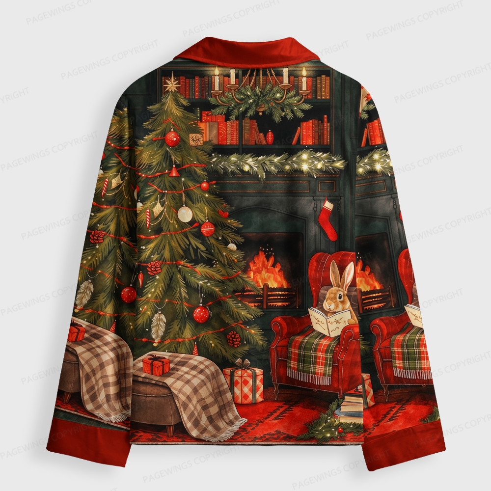 Pagewings Christmas Bunny Unisex Button-Up Pajama Set