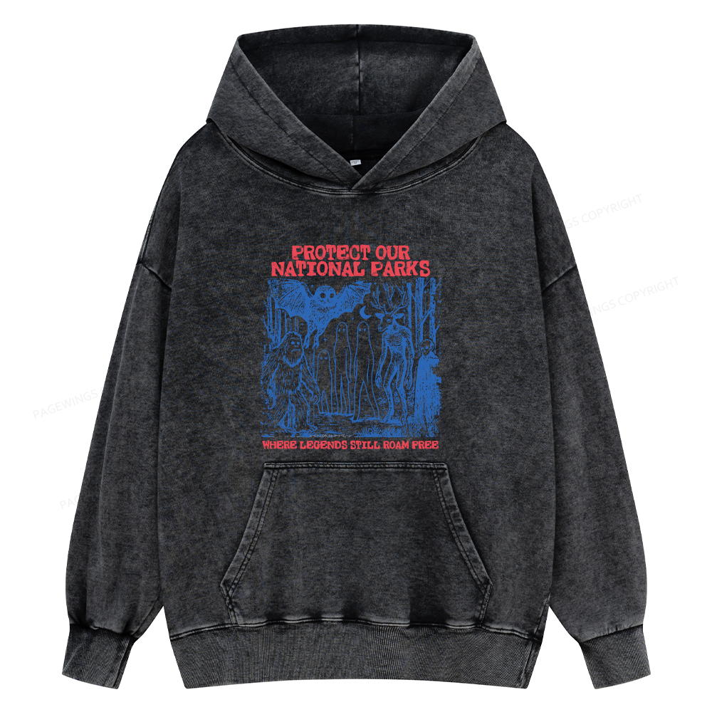 Pagewings Protect Our Parks Vintage Camping Unisex Washed Hoodie