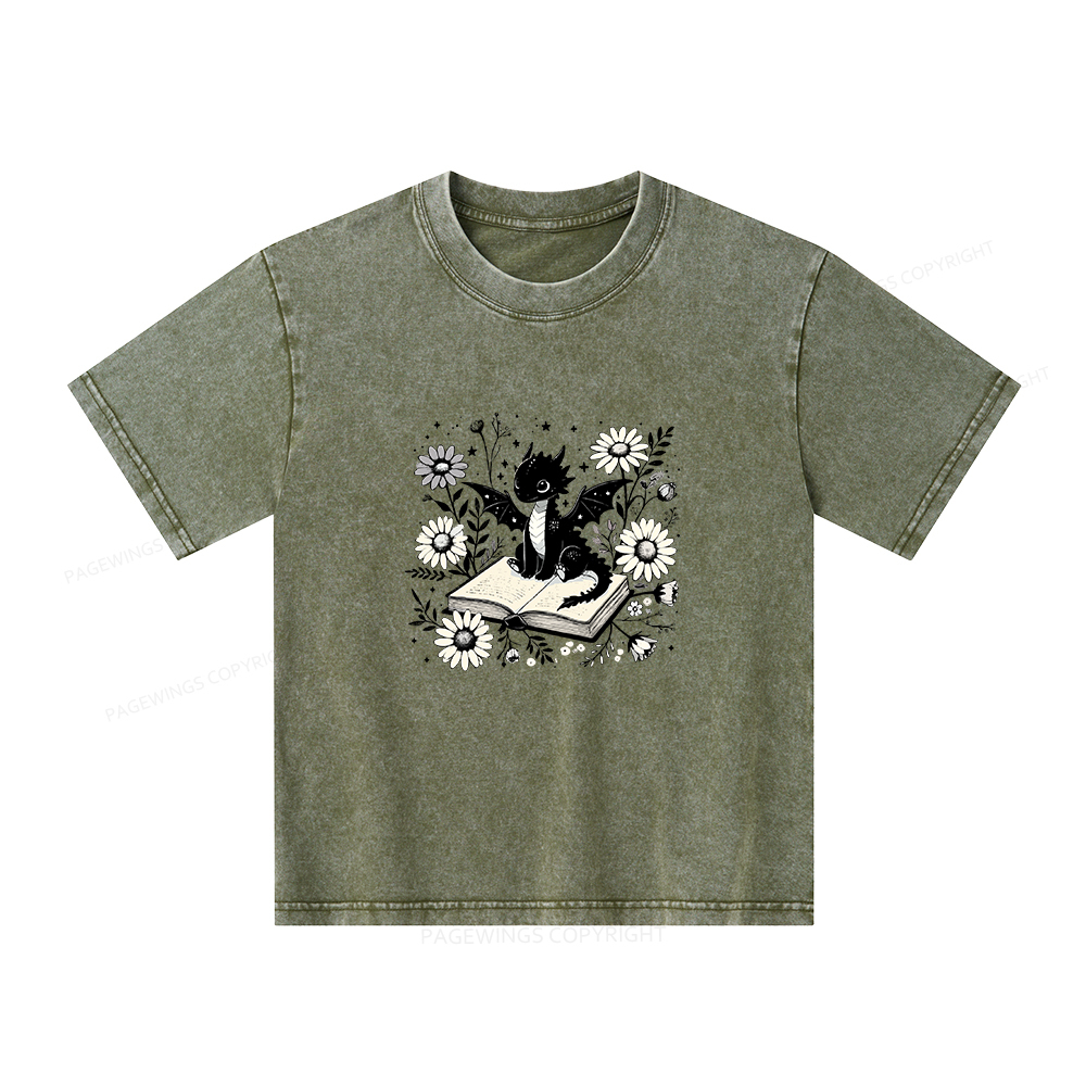 Pagewings Bookworm Dragon Unisex Kids Washed T-shirt