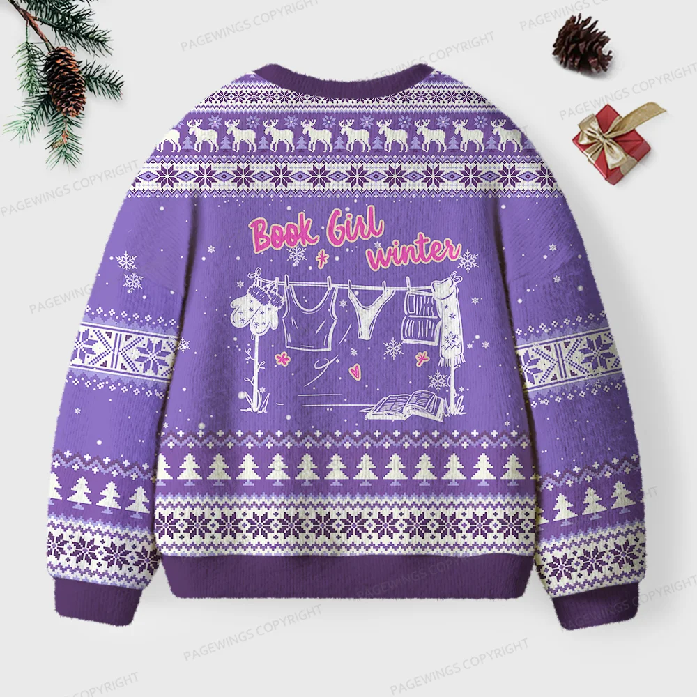 Pagewings Book Girl Winter Unisex Ugly Knit Sweatshirt