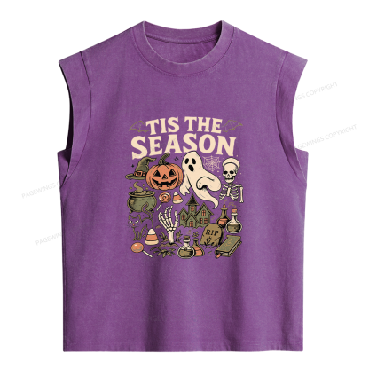 Pagewings Tis The Season Skeleton Pumpkin Women's Washed Tank Top