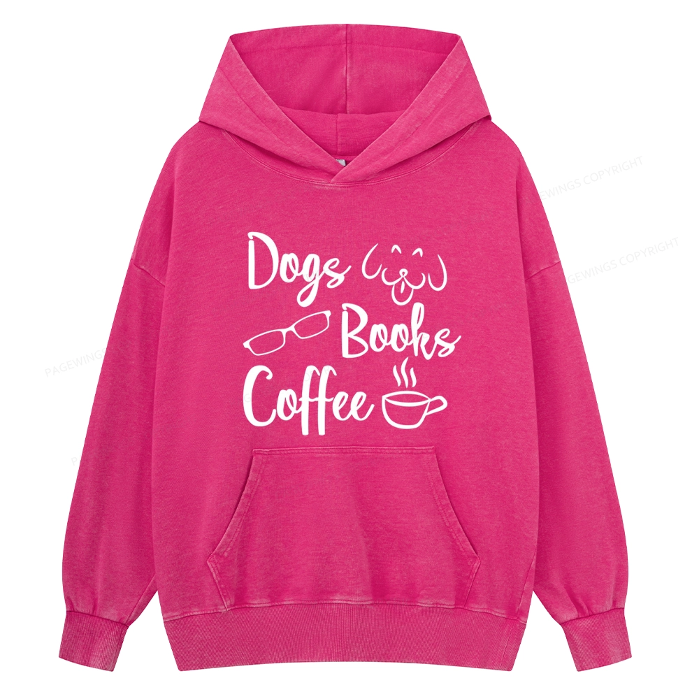 Pagewings Dogs Books Coffee Unisex Washed Hoodie
