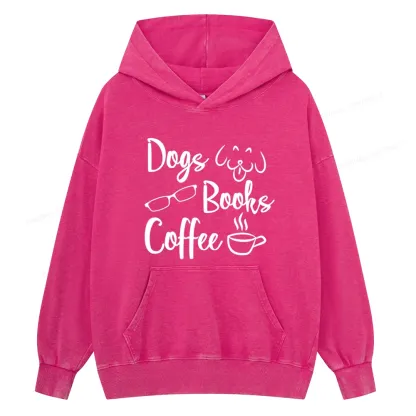 Pagewings Dogs Books Coffee Unisex Washed Hoodie