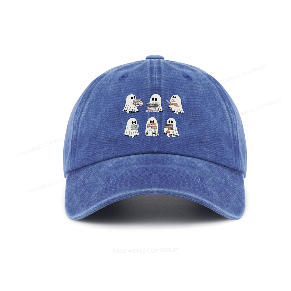 Pagewings Ghost Reading Halloween Washed Cap