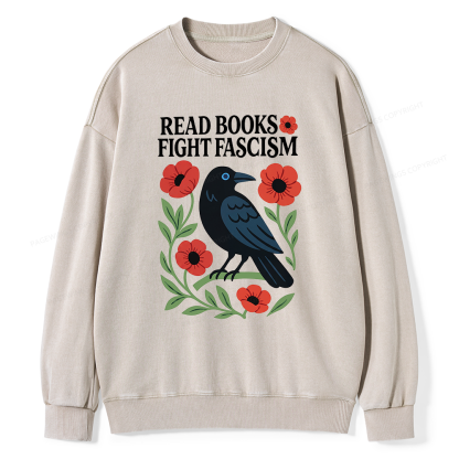 Pagewings Read Books Fight Fascism Unisex Washed Sweatshirt