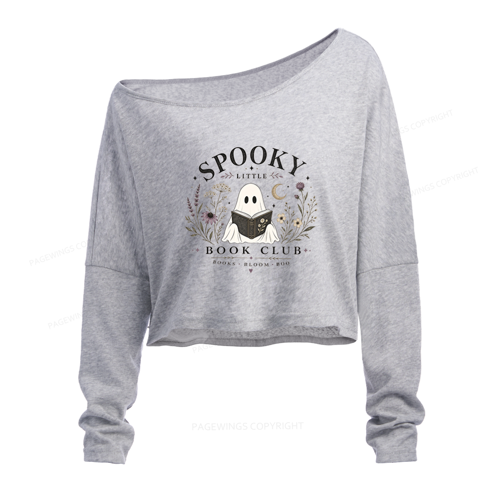 Pagewings Spooky Little Book Club Slouchy Long Sleeve Off Shoulder T-shirt