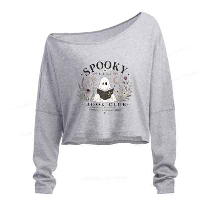 Pagewings Spooky Little Book Club Slouchy Long Sleeve Off Shoulder T-shirt