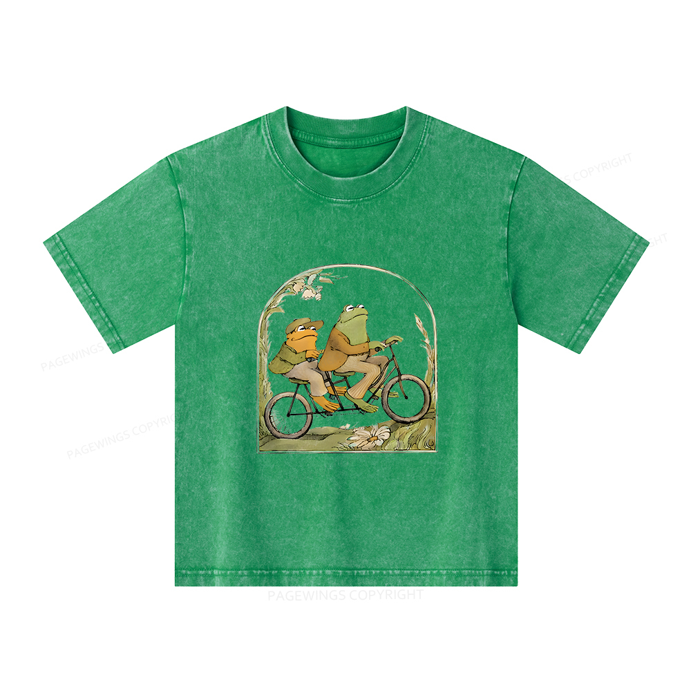 Pagewings Frog And Toad Book Vintage Unisex Kids Washed T-shirt