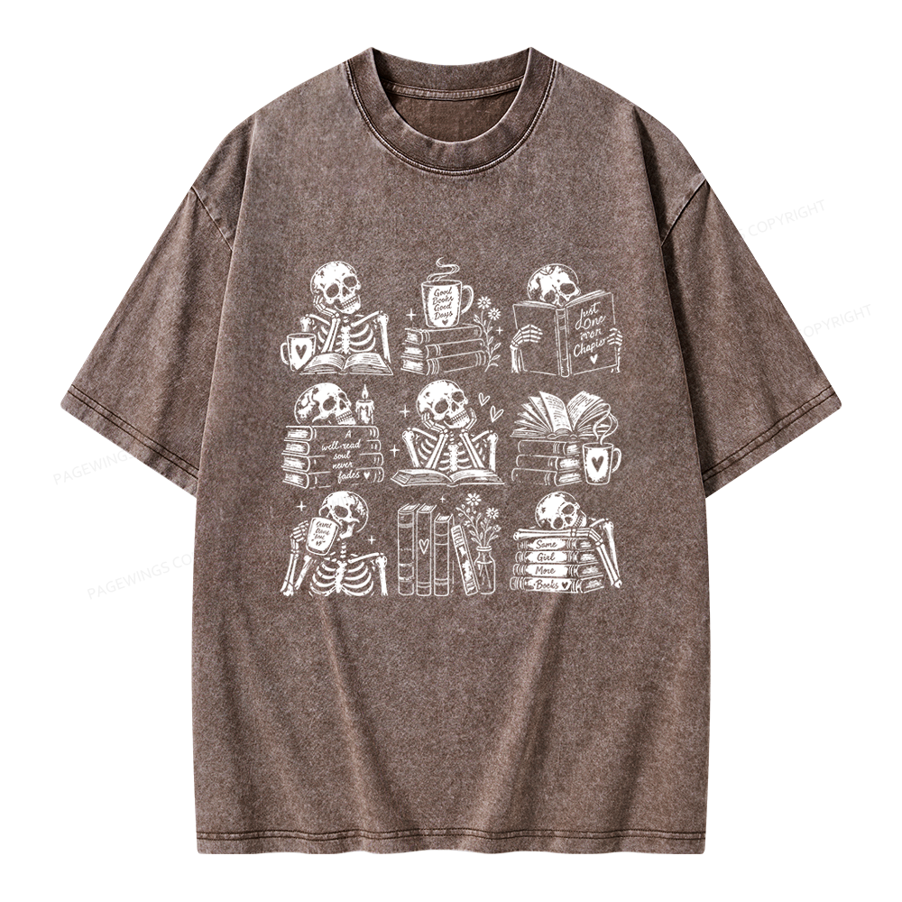 Pagewings Bookish Skeleton Unisex Washed T-shirt