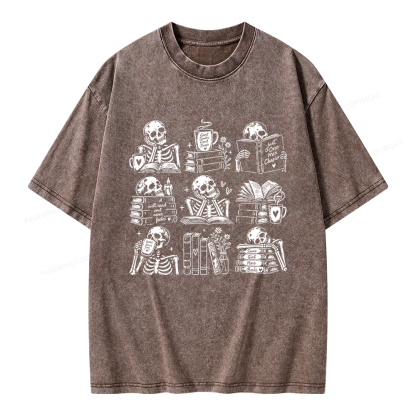 Pagewings Bookish Skeleton Unisex Washed T-shirt
