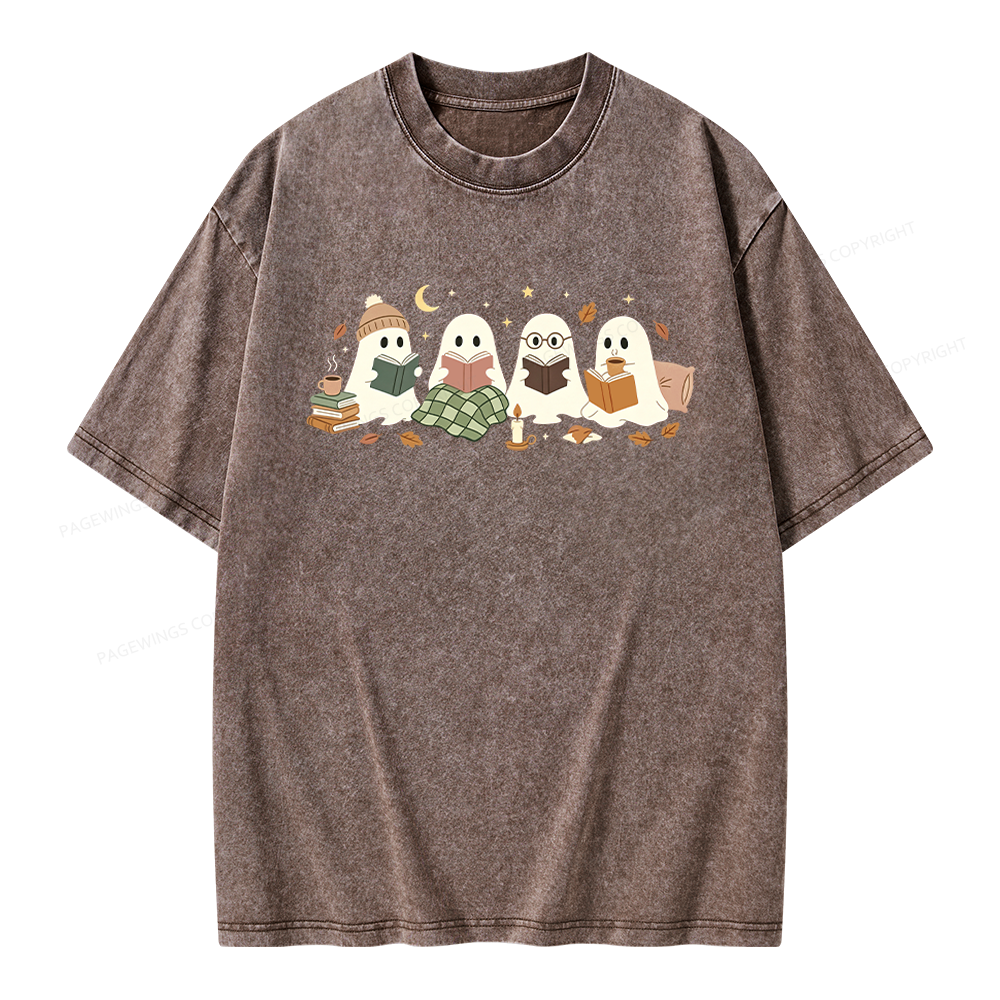 Pagewings Ghost Reading Club Unisex Washed T-shirt