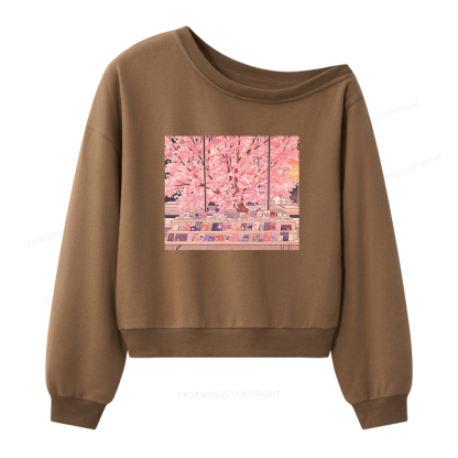 Pagewings Cozy Reading Women Off Shoulder Sweatshirt